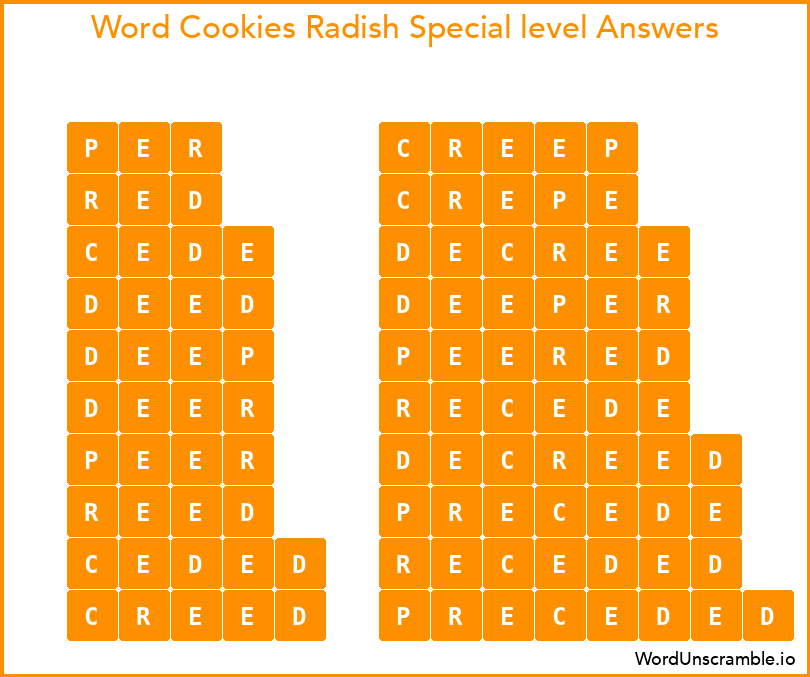 Word Cookies Radish Special level Answers