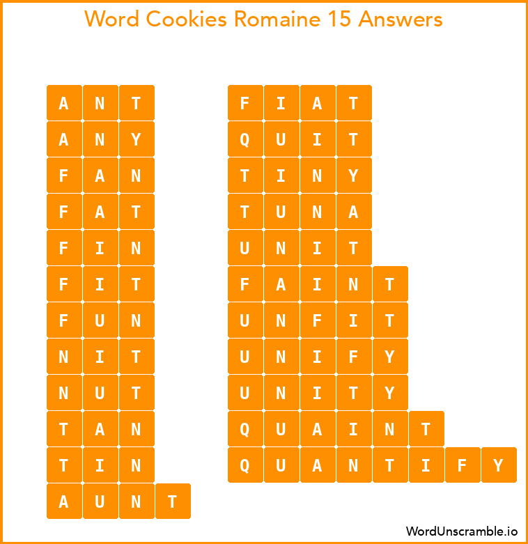 Word Cookies Romaine 15 Answers