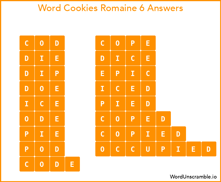 Word Cookies Romaine 6 Answers