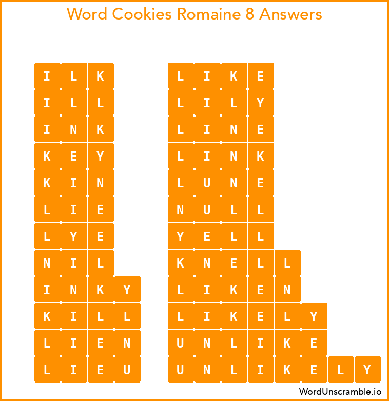 Word Cookies Romaine 8 Answers