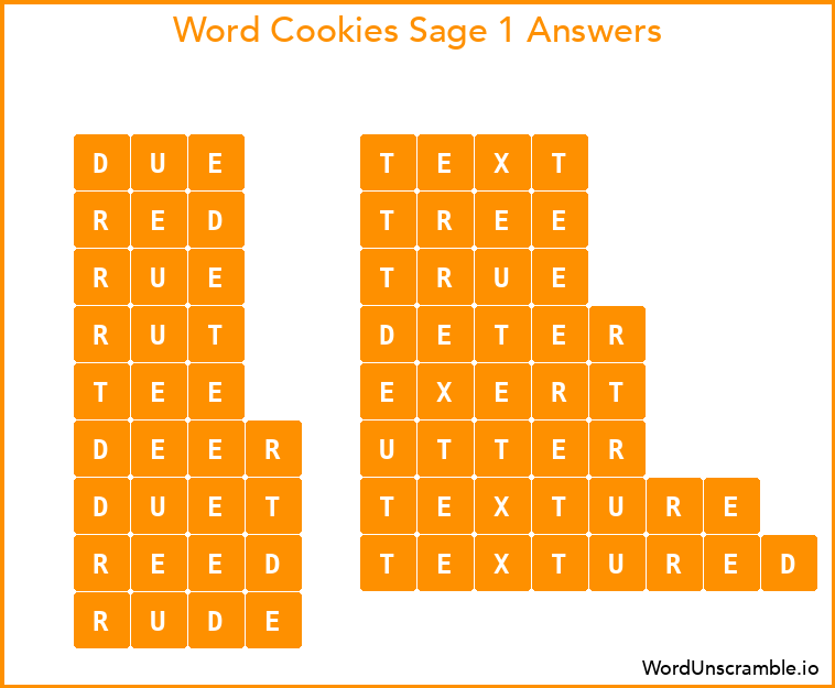 Word Cookies Sage 1 Answers