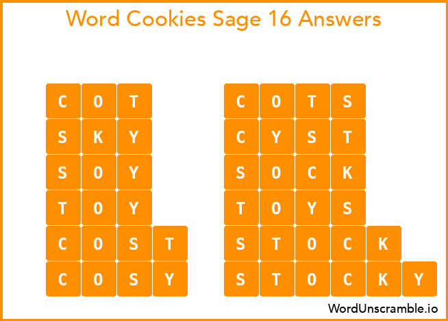 Word Cookies Sage 16 Answers