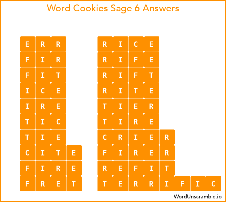 Word Cookies Sage 6 Answers