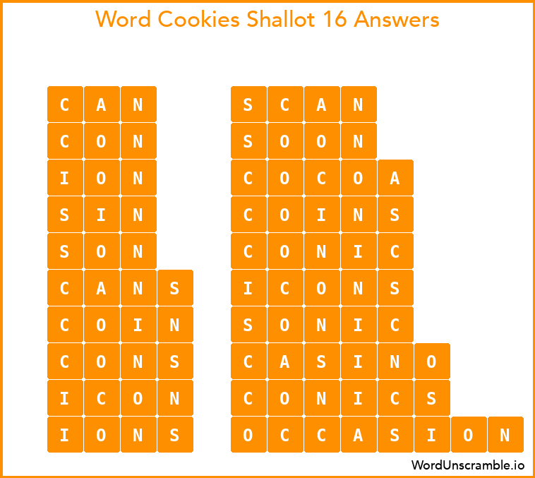 Word Cookies Shallot 16 Answers