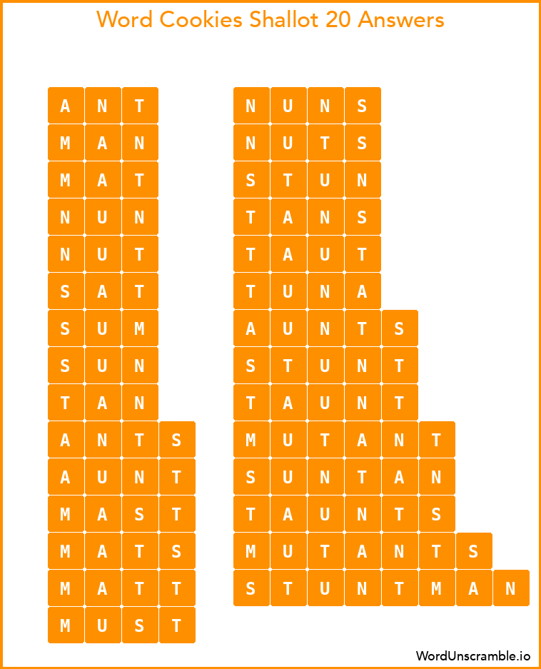 Word Cookies Shallot 20 Answers