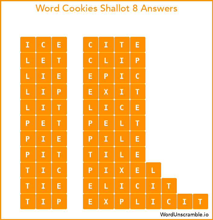 Word Cookies Shallot 8 Answers