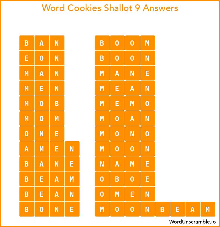Word Cookies Shallot 9 Answers