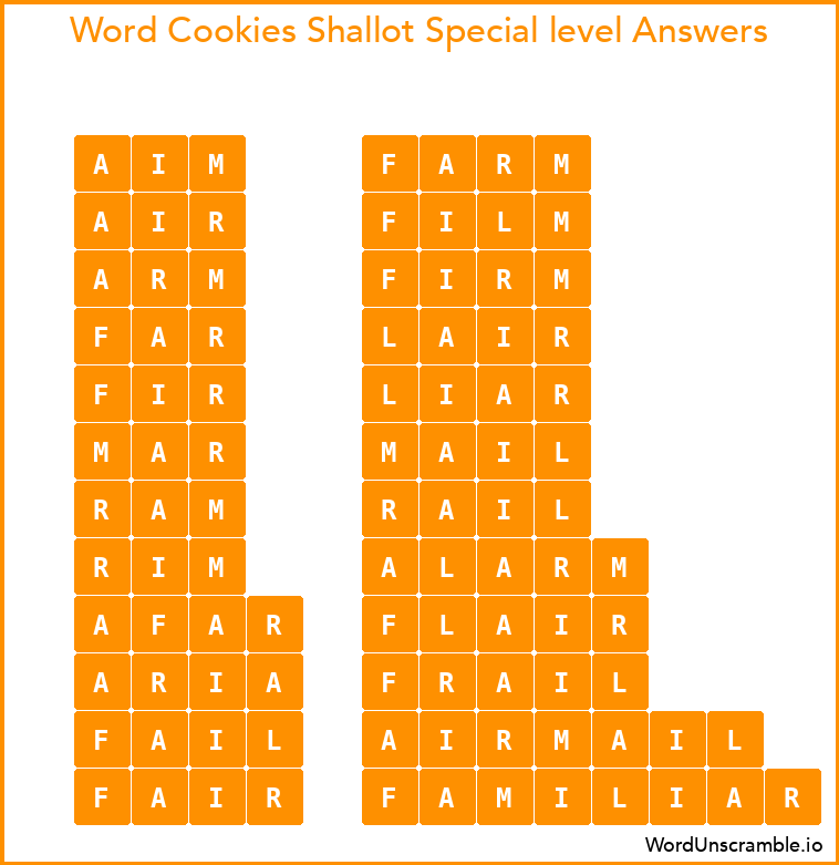 Word Cookies Shallot Special level Answers