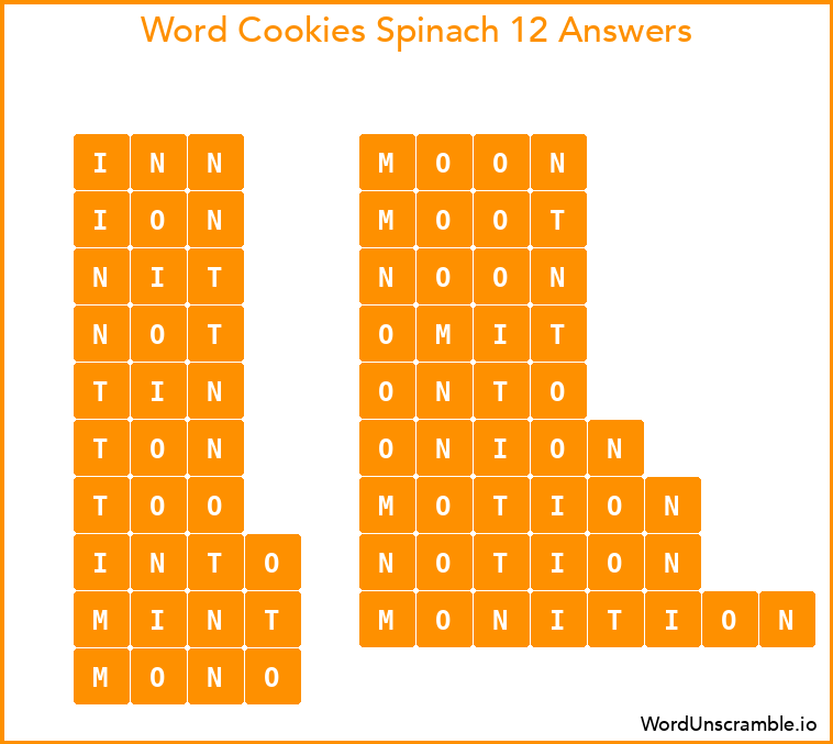 Word Cookies Spinach 12 Answers