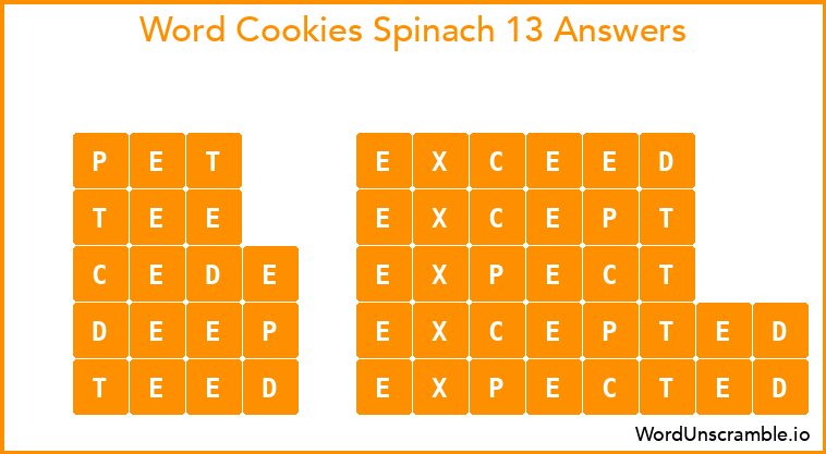 Word Cookies Spinach 13 Answers