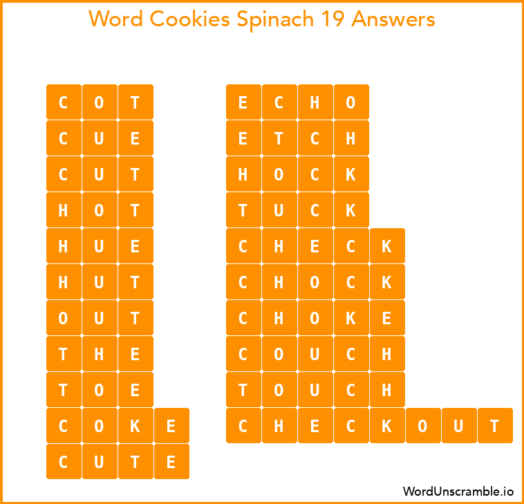 Word Cookies Spinach 19 Answers