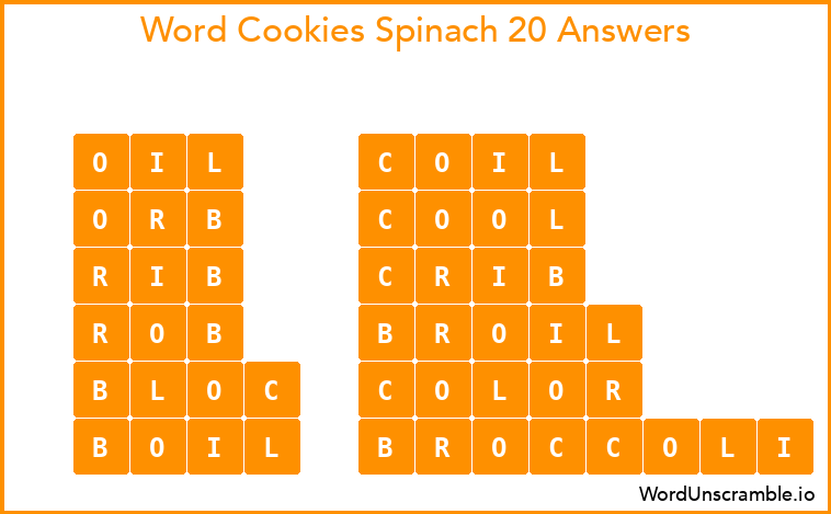 Word Cookies Spinach 20 Answers