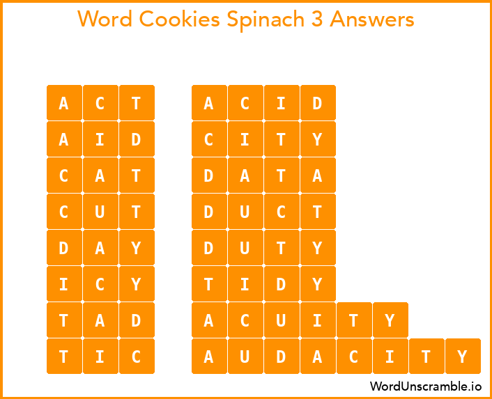 Word Cookies Spinach 3 Answers