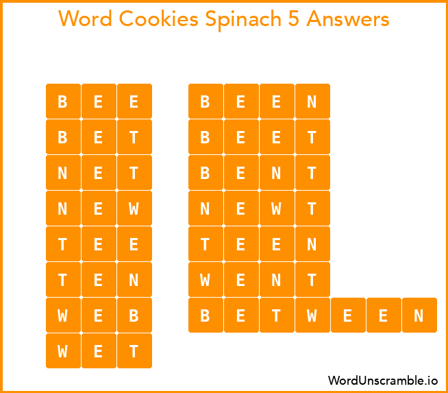 Word Cookies Spinach 5 Answers
