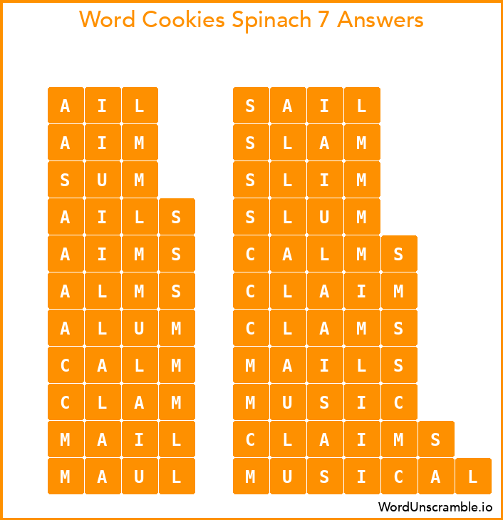 Word Cookies Spinach 7 Answers
