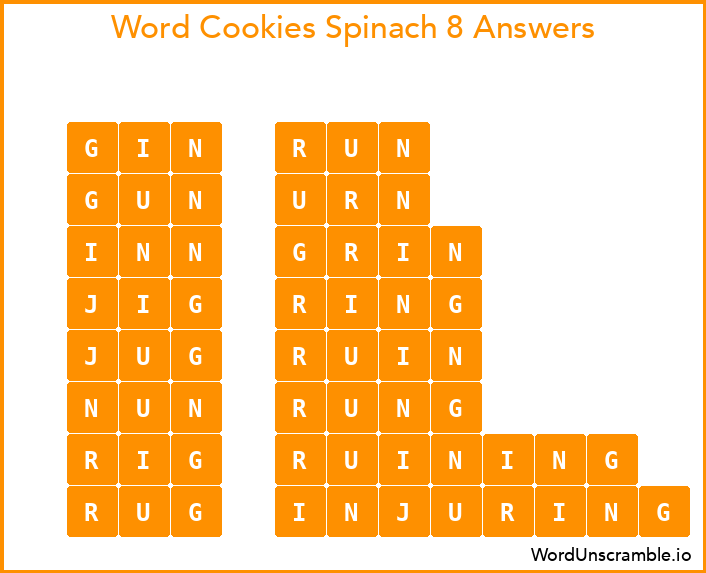 Word Cookies Spinach 8 Answers
