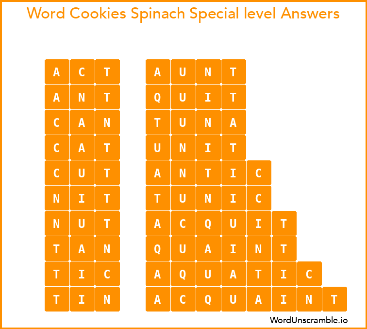 Word Cookies Spinach Special level Answers