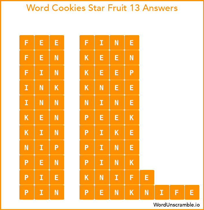 Word Cookies Star Fruit 13 Answers