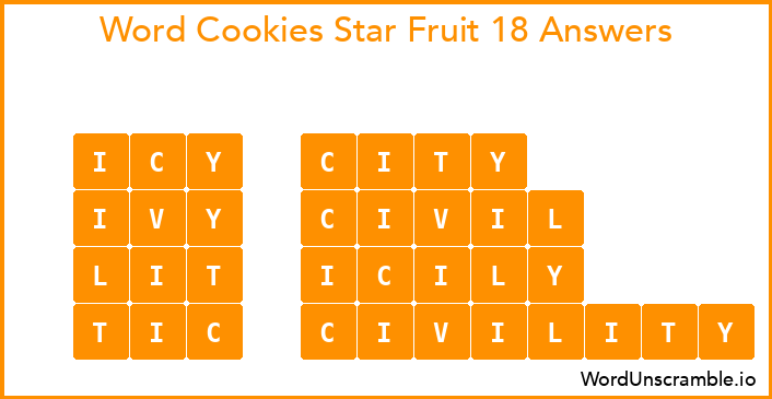 Word Cookies Star Fruit 18 Answers