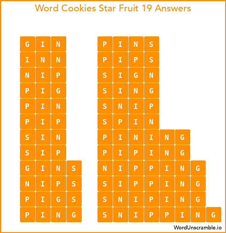 Word Cookies Star Fruit 19 Answers