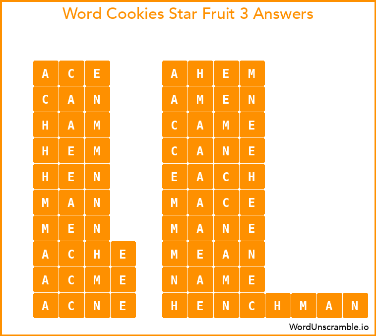 Word Cookies Star Fruit 3 Answers