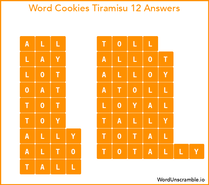 Word Cookies Tiramisu 12 Answers