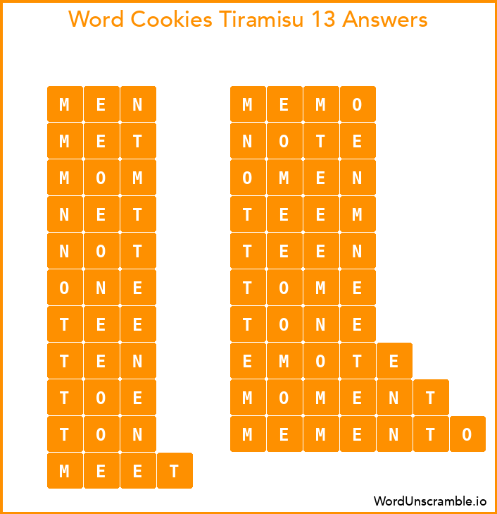 Word Cookies Tiramisu 13 Answers