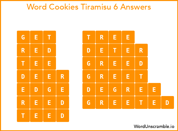 Word Cookies Tiramisu 6 Answers