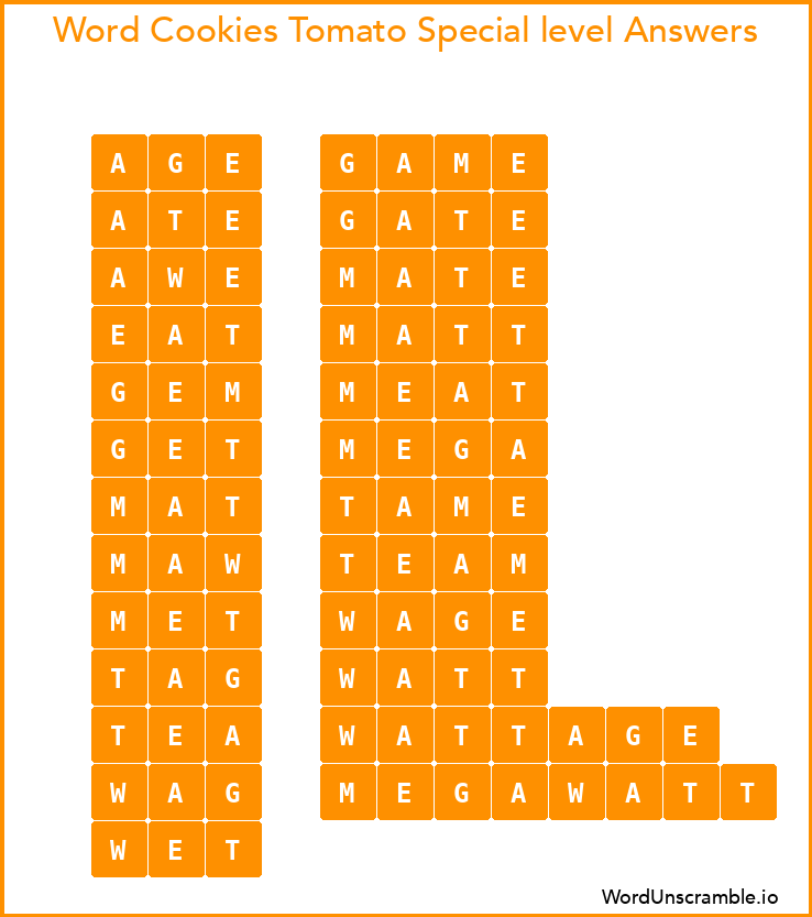 Word Cookies Tomato Special level Answers