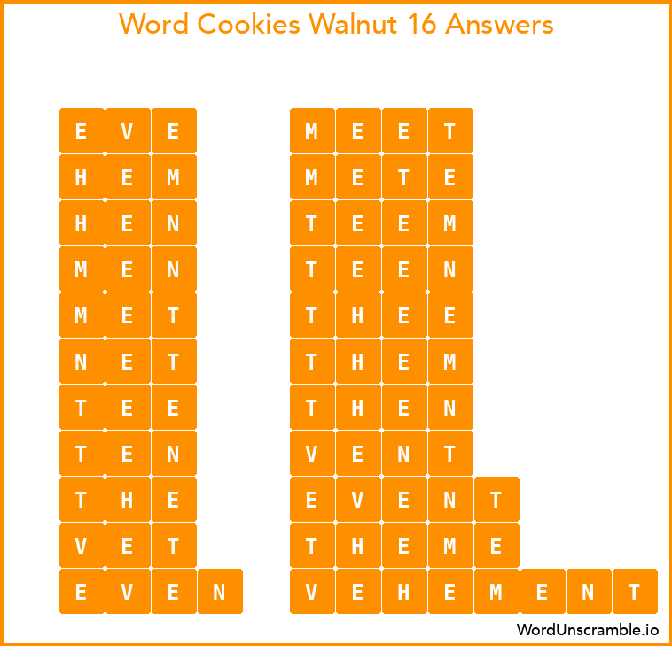 Word Cookies Walnut 16 Answers