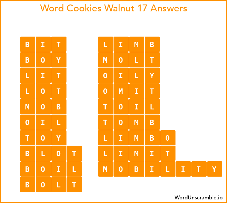Word Cookies Walnut 17 Answers