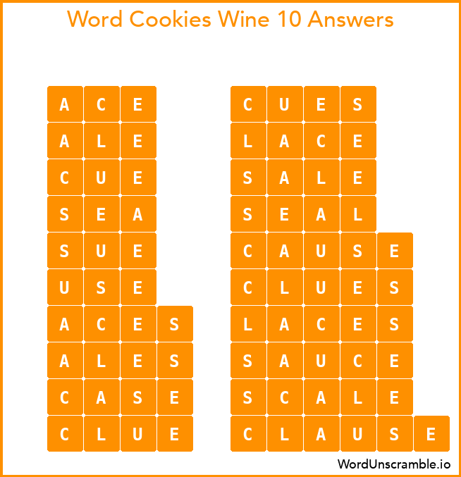 Word Cookies Wine 10 Answers