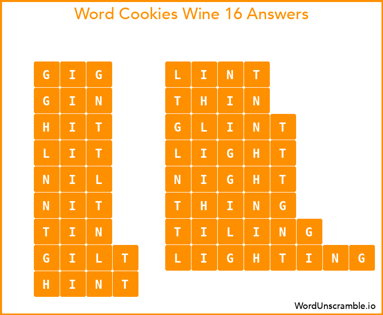 Word Cookies Wine 16 Answers
