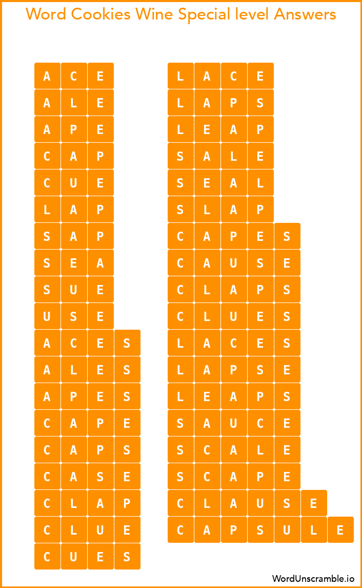 Word Cookies Wine Special level Answers