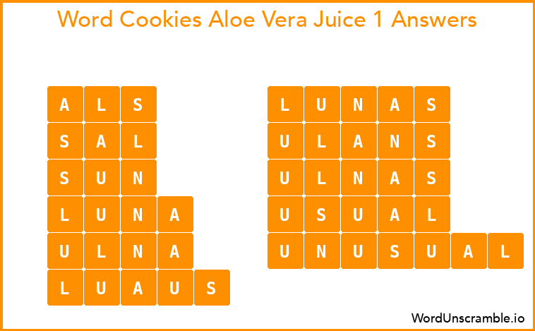 Word Cookies Aloe Vera Juice 1 Answers