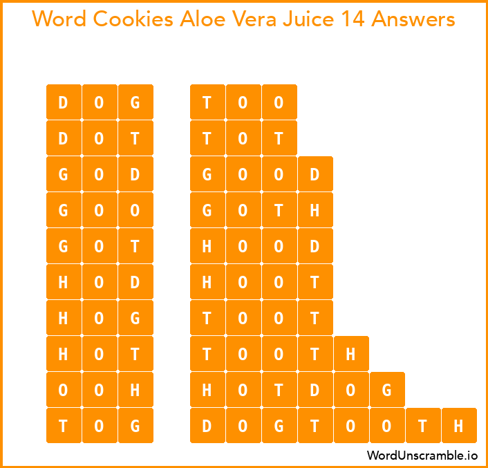Word Cookies Aloe Vera Juice 14 Answers