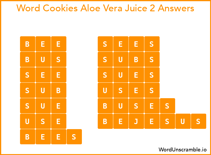 Word Cookies Aloe Vera Juice 2 Answers