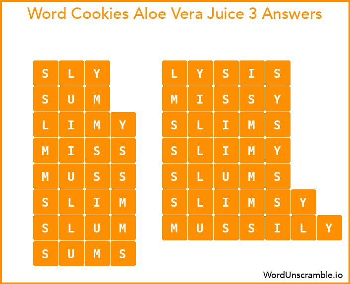 Word Cookies Aloe Vera Juice 3 Answers