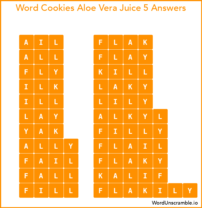 Word Cookies Aloe Vera Juice 5 Answers