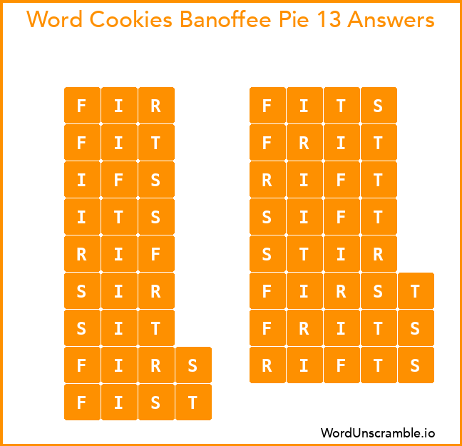Word Cookies Banoffee Pie 13 Answers