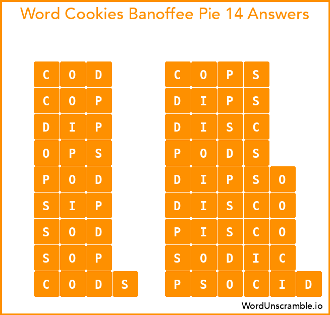 Word Cookies Banoffee Pie 14 Answers