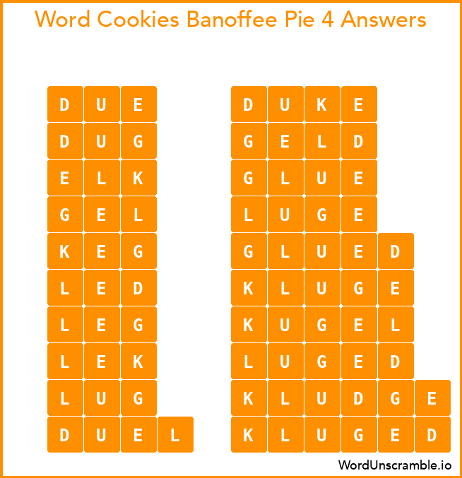 Word Cookies Banoffee Pie 4 Answers