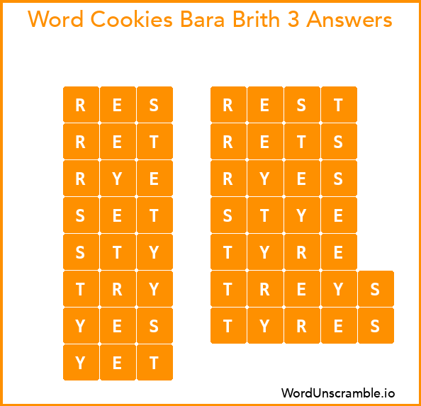 Word Cookies Bara Brith 3 Answers