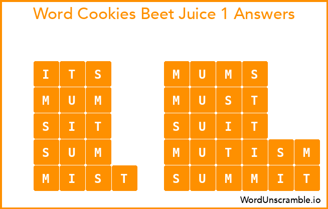 Word Cookies Beet Juice 1 Answers