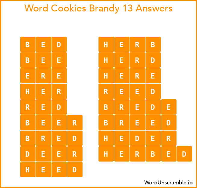 Word Cookies Brandy 13 Answers