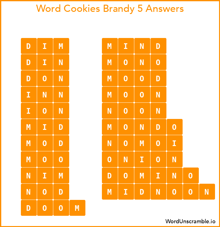Word Cookies Brandy 5 Answers