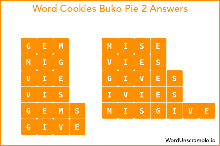 Word Cookies Buko Pie 2 Answers