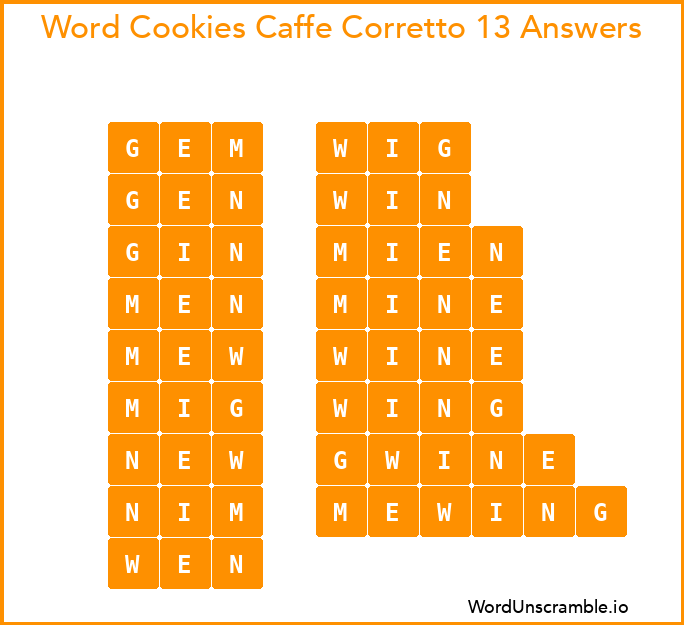 Word Cookies Caffe Corretto 13 Answers
