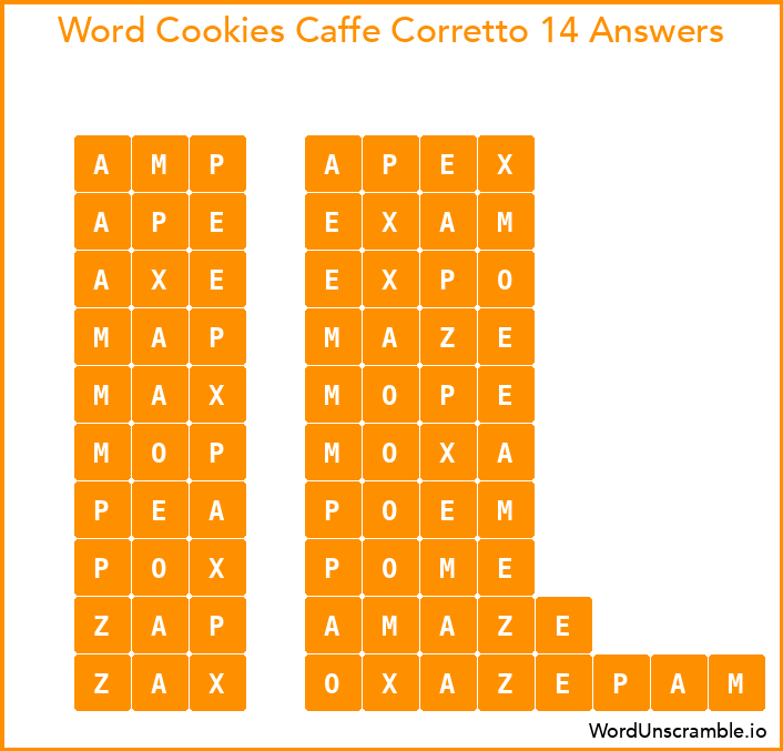 Word Cookies Caffe Corretto 14 Answers
