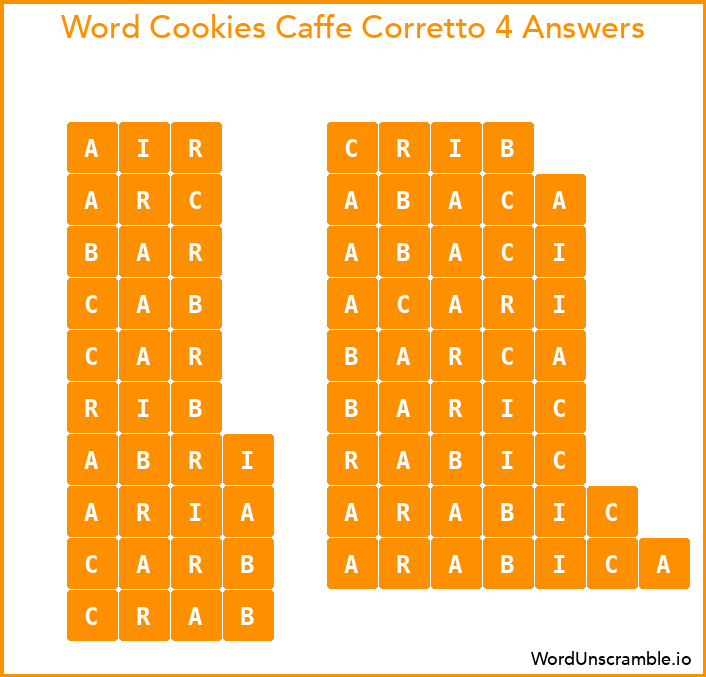 Word Cookies Caffe Corretto 4 Answers